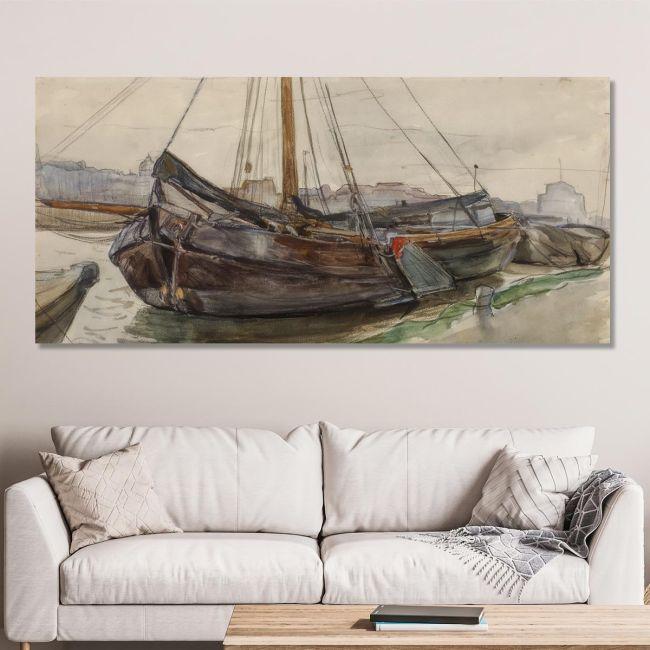 Πίνακας ζωγραφικής Tjalk with rigging, Mondrian P. panoramic