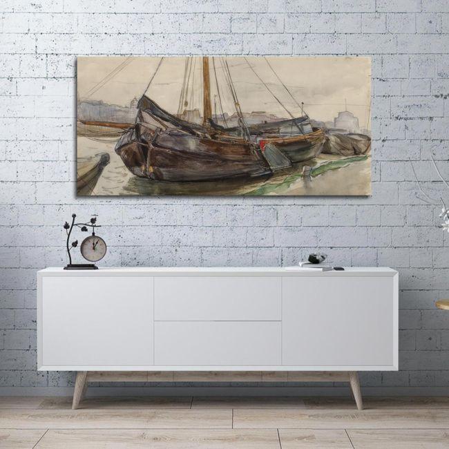 Πίνακας ζωγραφικής Tjalk with rigging, Mondrian P. panoramic