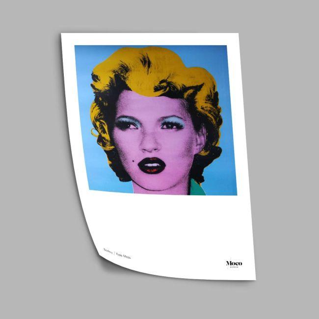 Exhibition poster, Kate Moss on display, Bansky