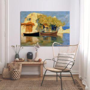 Canvas print Fisherman's house with boats Oikonomou M. Framed canvas View 1 2