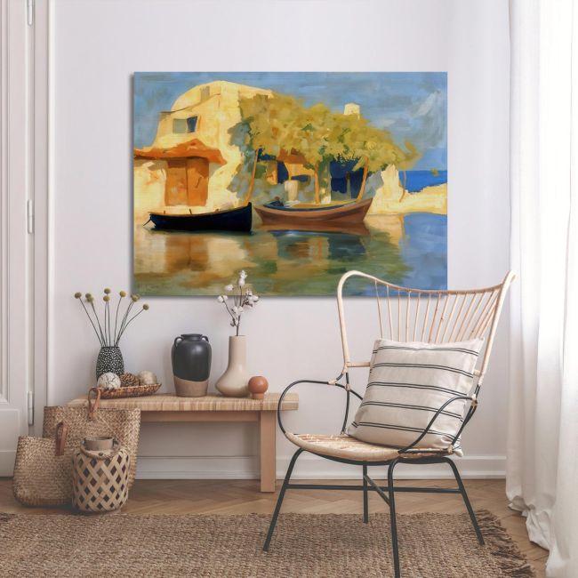 Canvas print Fisherman's house with boats, Oikonomou M.