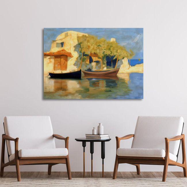 Canvas print Fisherman's house with boats, Oikonomou M.