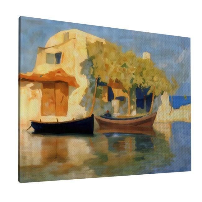 Canvas print Fisherman's house with boats, Oikonomou M.