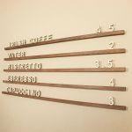 Wooden letters wall menu with solid base