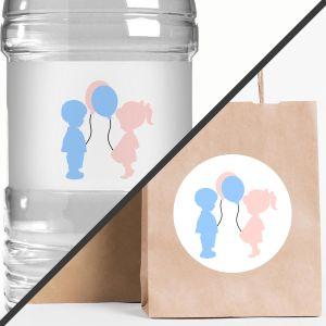Sticker label Twins, boy girl balloons