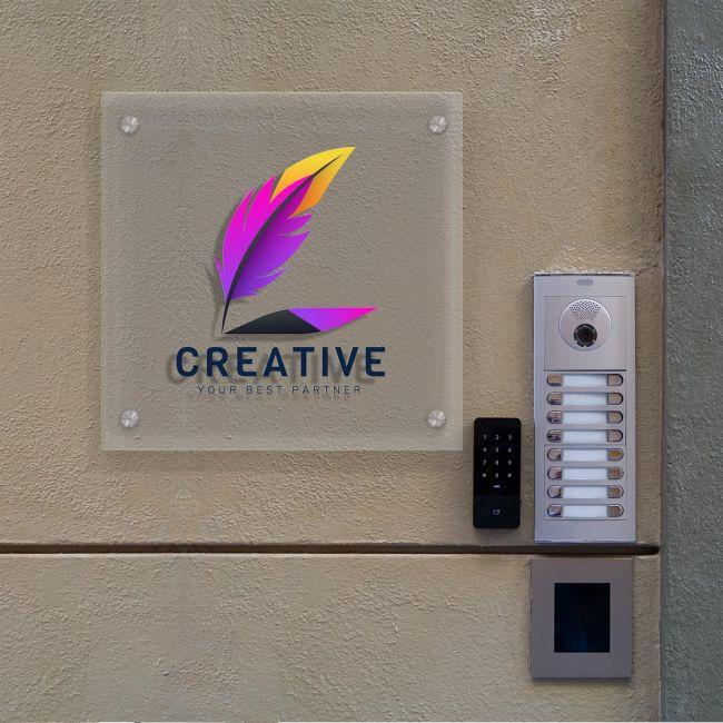 Entrance Sign, transparent plexiglass color print, square