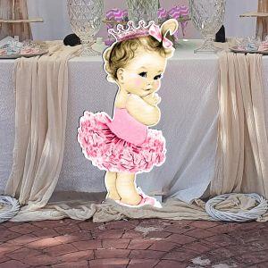 Cute ballerina wooden decorative figure printed 2