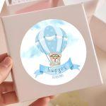 Sticker labelHot air Balloon pilot bear boy