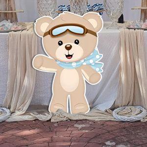 Ξύλινη φιγούρα εκτυπωμένη, αρκουδάκι πιλότος blue