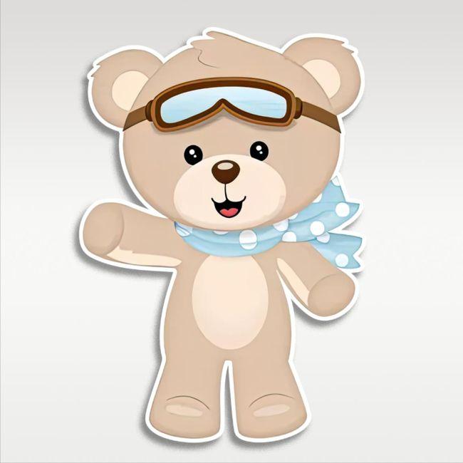 Wooden printed figure, pilot bear blue