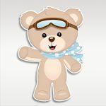 Wooden printed figure, pilot bear blue