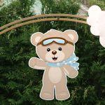 Wooden printed figure, pilot bear blue