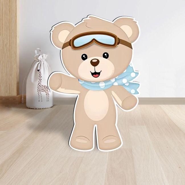 Wooden printed figure, pilot bear blue
