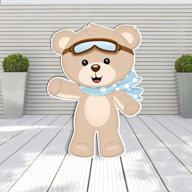 Wooden printed figure, pilot bear blue