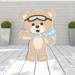 Wooden printed figure, pilot bear blue