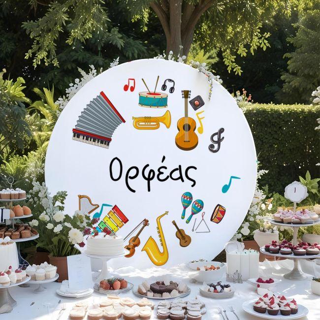 Wooden printed sign, music instruments