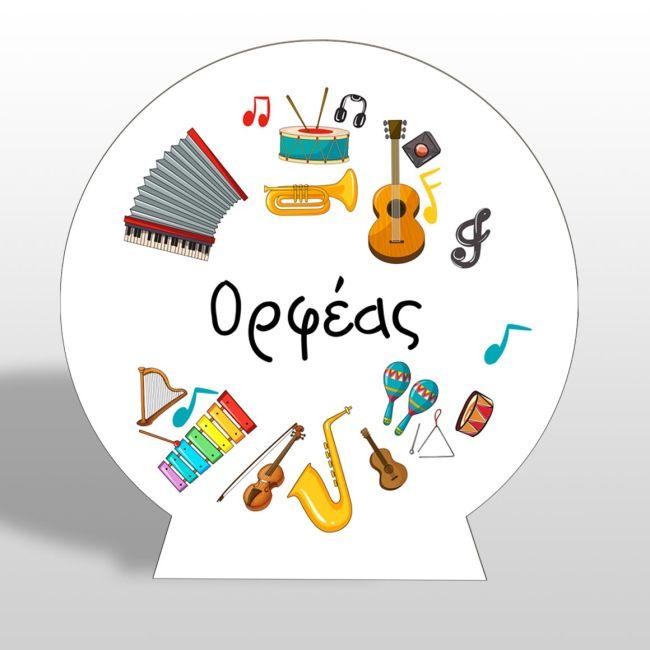 Wooden printed sign, music instruments