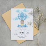 Party invitation Teddy bear pilot in a hot air balloon