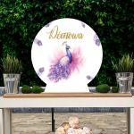 Wooden printed sign, purple watercolor peacock