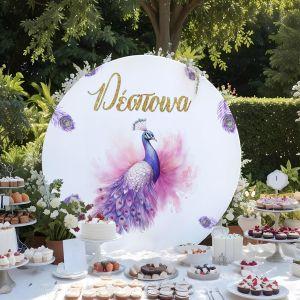 Wooden printed sign, purple watercolor peacock 2