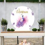 Wooden printed sign, purple watercolor peacock