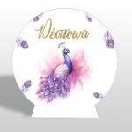 Wooden printed sign, purple watercolor peacock