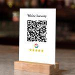 Sign plexiglass white, QR code, rate us at google