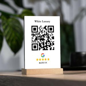 Sign plexiglass white, QR code, rate us at google 2