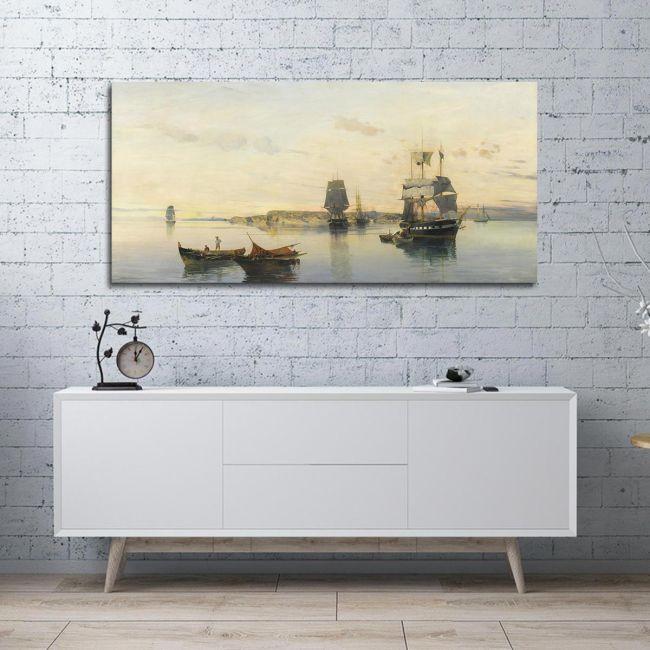 Canvas print Docked ships, Volanakis panoramic