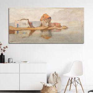Canvas print Old mill with houses, Oikonomou, panoramic