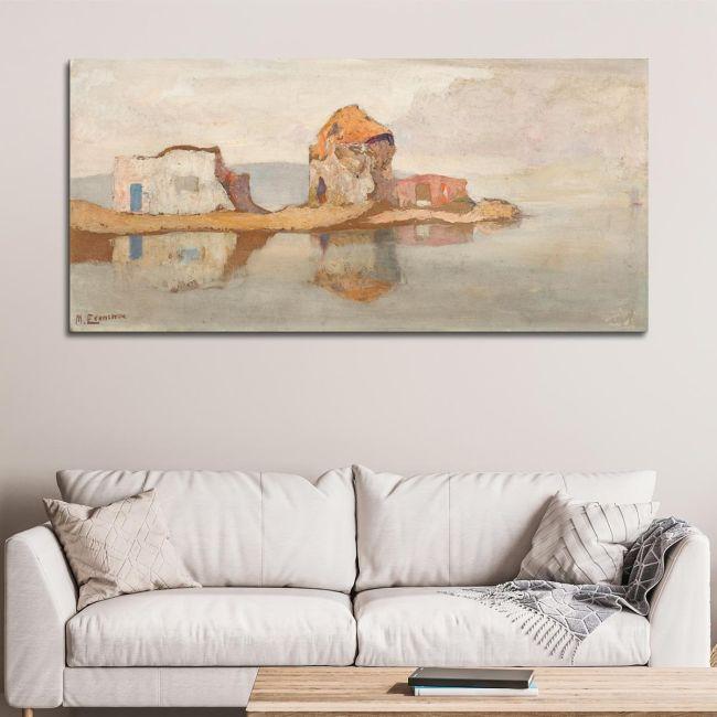Canvas print Old mill with houses, Oikonomou, panoramic