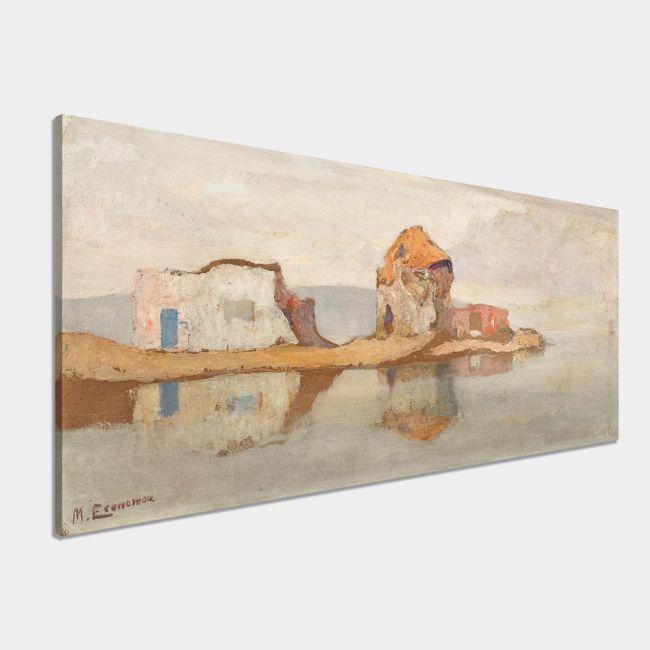 Canvas print Old mill with houses, Oikonomou, panoramic