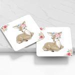 Wooden printed coaster, Deer with flowers