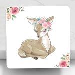 Wooden printed coaster, Deer with flowers