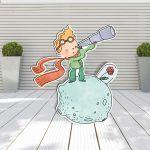 Wooden printed figures little prince wirh telescope