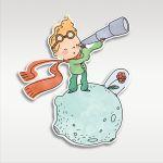 Wooden printed figures little prince wirh telescope