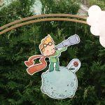 Wooden printed figures little prince wirh telescope