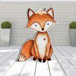 Wooden figure printed watercolor fox