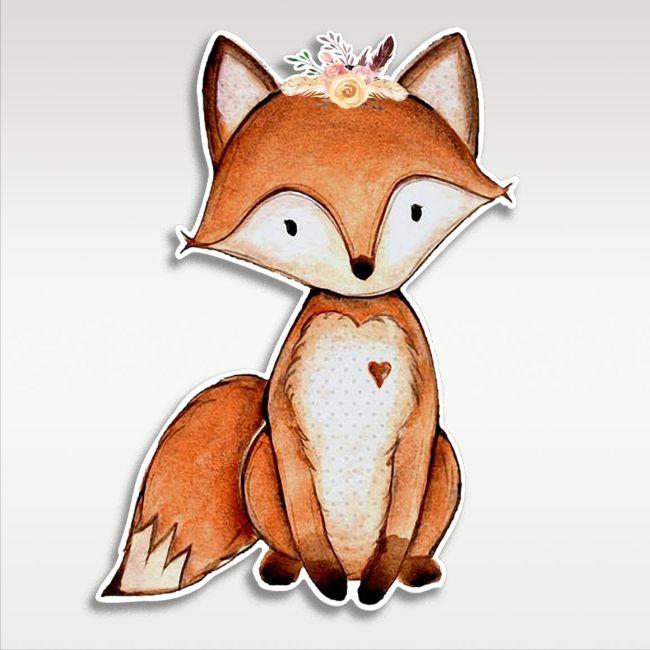 Wooden figure printed watercolor fox
