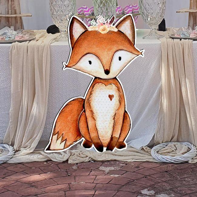 Wooden figure printed watercolor fox