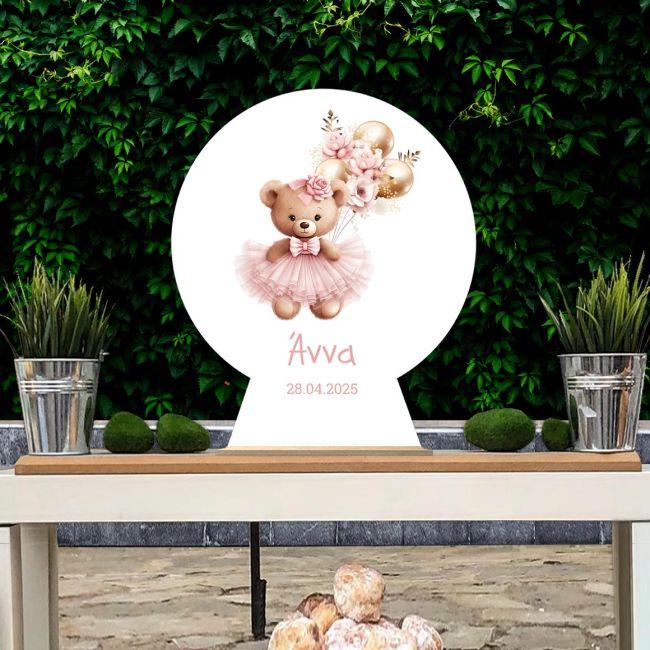 Wooden printed sign, Cute bear golden balloons