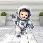 Wooden printed figure, cute astronaut
