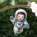 Wooden printed figure, cute astronaut