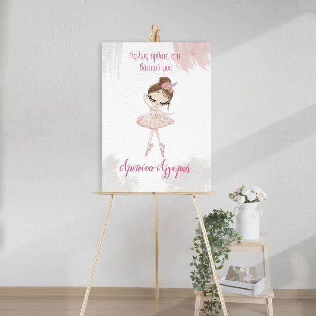 Canvas print welcome to my baptism, ballerina pink dress