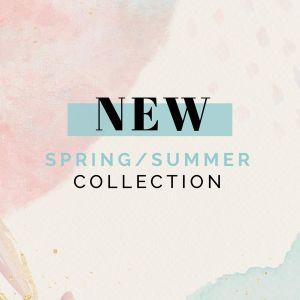 Ανοιξιάτικο αυτοκόλλητο, New Collection 4, για βιτρίνα. Ακουαρέλα με 'NEW SPRING/SUMMER COLLECTION' κείμενο. 2