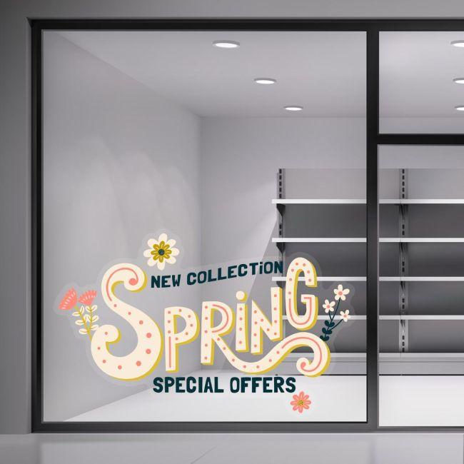 Αυτοκόλλητο για Προσφορές Βιτρίνας - Spring Offers με Ανοιξιάτικα Λουλούδια