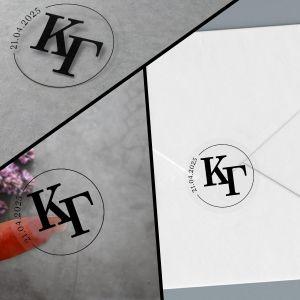 Stickers labelsmarriage initials and date circle black