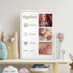 3 φωτογραφίες με στοιχεία γέννησηςgreenish αφίσα κάδρο  Αφίσα πόστερ με λευκή κορνίζα