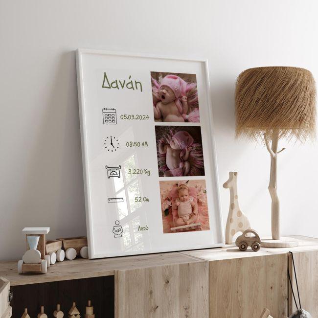 3 φωτογραφίες με στοιχεία γέννησης,greenish, αφίσα, κάδρο