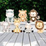 Wooden figures printed cute savanna sitting animals